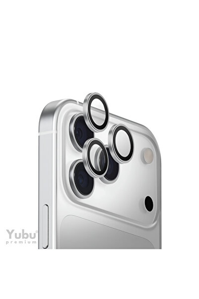 yubu Apple iPhone 17 Pro Max / 17 Pro Uyumlu Gümüş Metal Çerçeveli Cam Kamera...