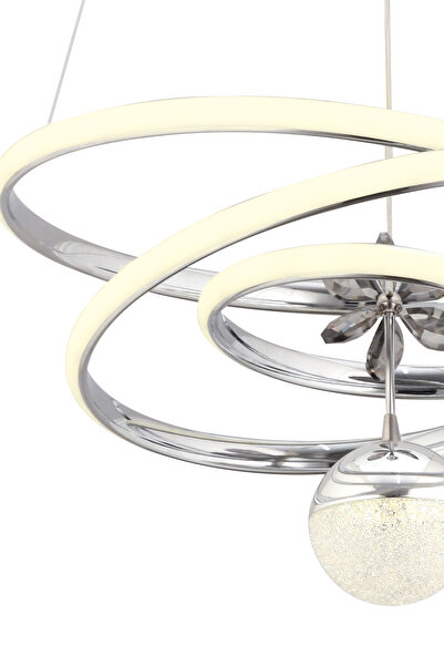 Dekorluna Mero 3 Renk Işık Özellikli Modern Krom Kaplama Sarkıt Led Avize Salon Avize