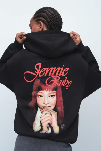 Bershka Jennie Ruby print hood sweatshirt