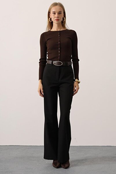 VAGGON Women's Black Button Closure Double Pocket Palazzo Pants Vs01410