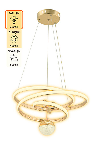 Dekorluna Mero 3 Renk Işık Özellikli Modern Gold Kaplama Sarkıt Led Avize Salon Avize