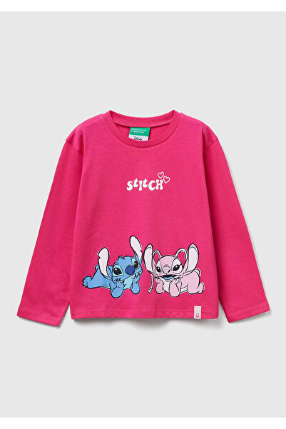 United Colors of Benetton Girl's pink ribbed long sleeve t-shirt with logo la...