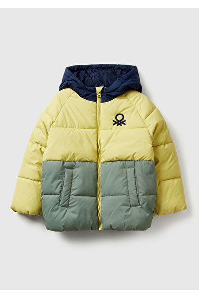 United Colors of Benetton Erkek Çocuk Sarı-Gri Sol Göğsü Logo Yamalı Önü Cepl...