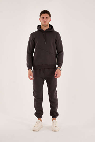 Pavotti Erkek 3 İp Yan Cep Detaylı İçi Polarlı Kapüşonlu Eşofman Takımı ( Puf Kumaş )