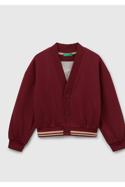 United Colors of Benetton Момичешка бордо кадифена блуза с пайети и раиран по...