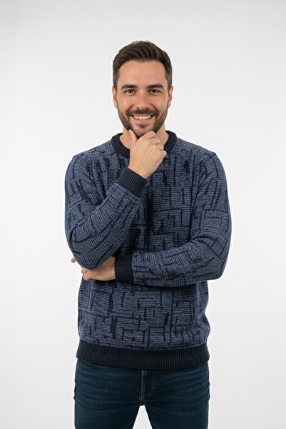 Pulltonic Men's Crew Neck Patterned Soft Sweater