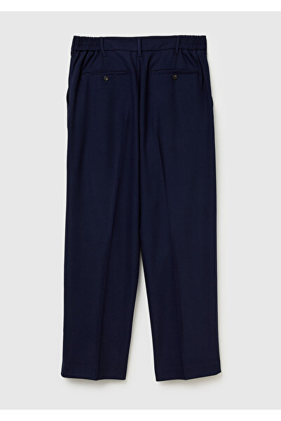 United Colors of Benetton Men's Navy Blue Viscose Blend Drawstring Waist Regular Fit Chino Pants