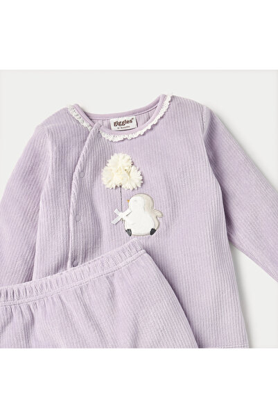 giggles Penguin Applique Long Sleeves Shirt and Velour Pyjama Set