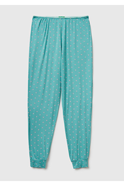 United Colors of Benetton Women's Turquoise Viscose Blend Stretchy Pajama Bottoms