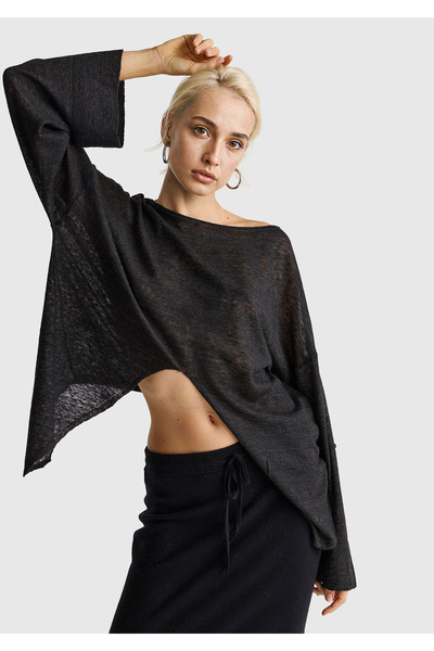 United Colors of Benetton Pulover de damă din amestec de alpaca și lână, negr...