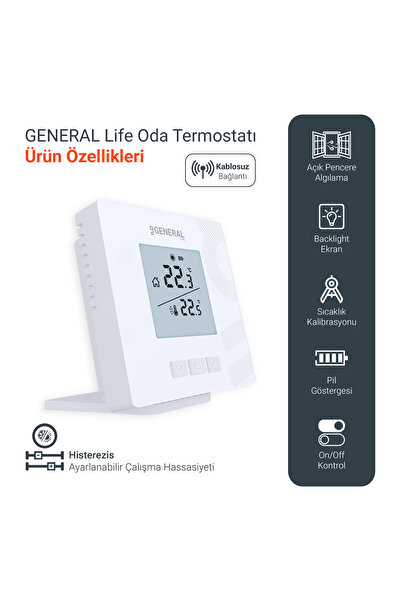 GENERAL Life Mitra HT16S RF Kablosuz Oda Termostatı - Beyaz