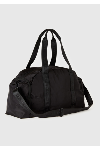 United Colors of Benetton Дамска черна спортна чанта с лого, цип и регулируема презрамка