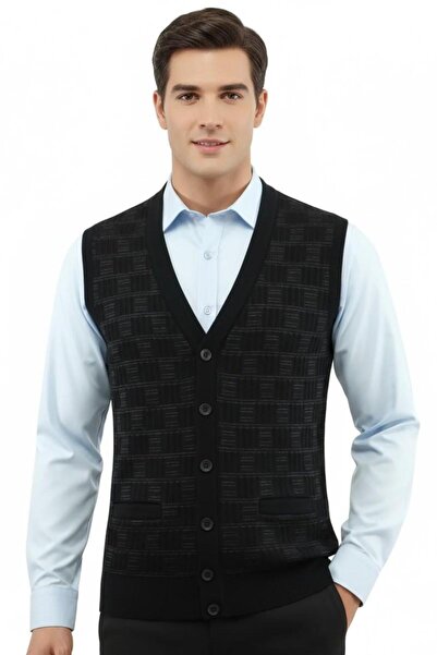 Çizgi Triko Men's Buttoned Vest with Pockets Steel Mesh Classic Fit 5215L Bgl-St04847