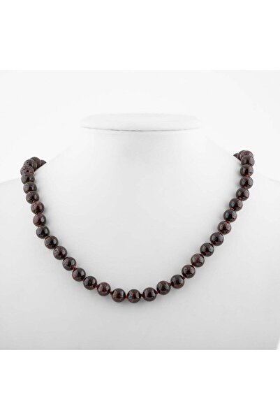 Safnaturel Claret Red Garnet Garnet 8 mm Knotted Natural Stone Necklace