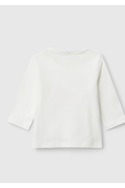 United Colors of Benetton Baby ecru long sleeve t-shirt with Printed hidden buttons on the front