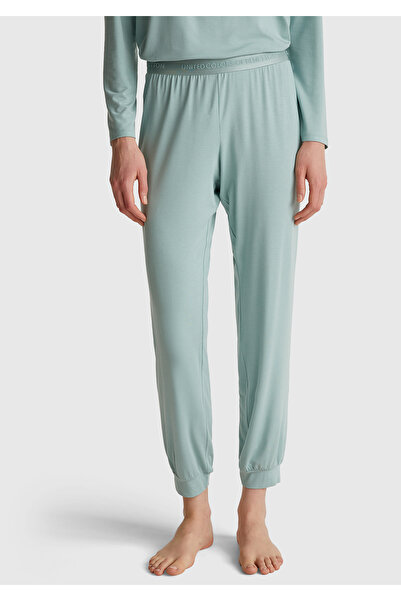 United Colors of Benetton Women's light green modal blend logo waistband pajama bottoms