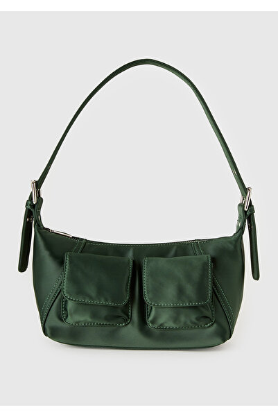 United Colors of Benetton Women's Khaki Green Multi-Pocket Adjustable Strap Zippered Shoulder Bag