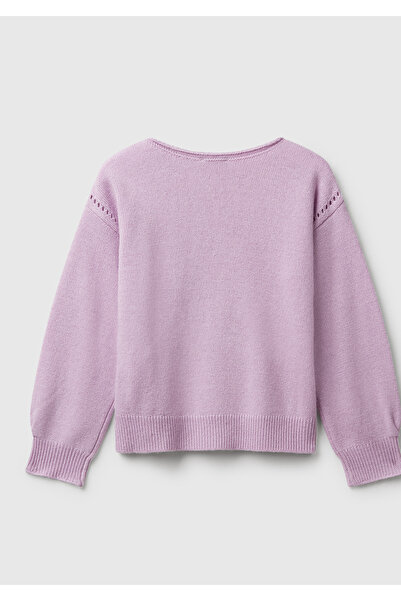 United Colors of Benetton Pulover cu mâneci cu nervuri din amestec de lână liliac pentru fetiță