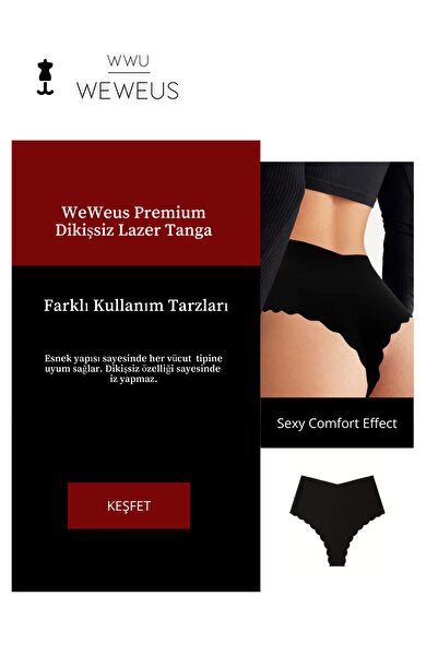 Weweus Black Stitch-Free Laser Cut High Waist Thong