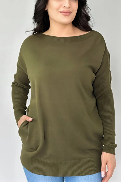 Bİ.GİYSEN سترة نسائية ذات ياقة دائرية وجيوب جانبية باللون الأخضر الكاكي من ليك قماش قابل للتمدد ذات ملمس ناعم ورفيع