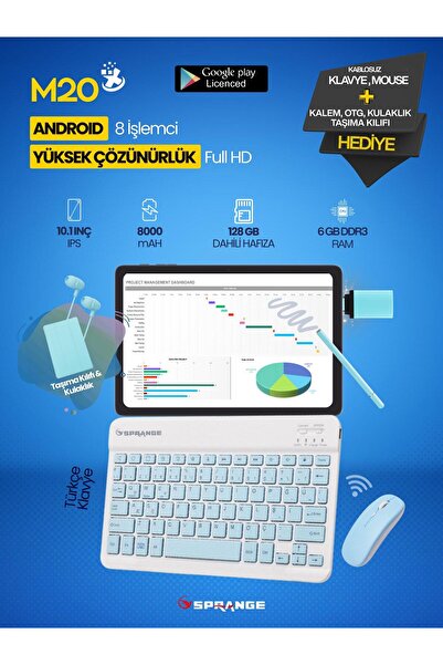 SPRANGE Multi All In One 10.1" IPS Ekran | 8 Çekirdek |6GB - 128 GB | Wi-Fi | Google Lisanslı Mavi Tablet