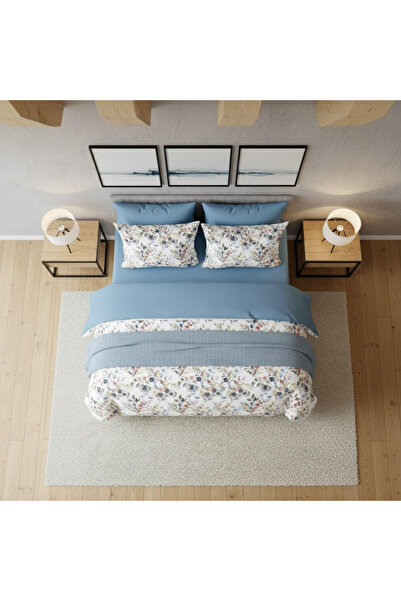 MyStory Home Set cuvertură de pat dublă cu cearșaf elastic Albastru eucalipt