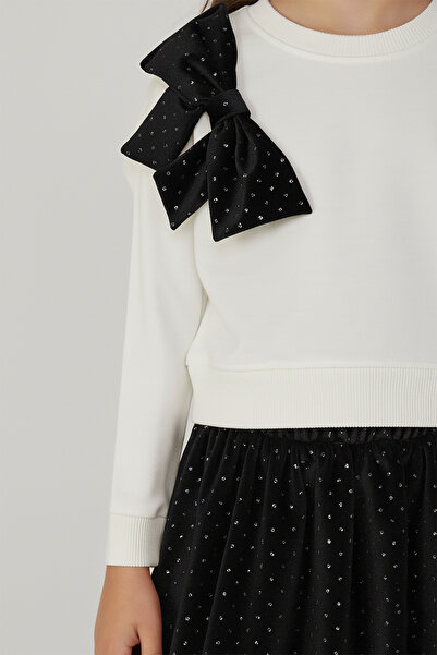 DMB BOYS & GIRLS Girl's Balloon Skirt Stone Printed Ribbon Detailed Top and Bottom Set