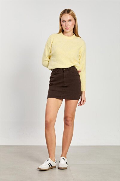 BARRELS AND OIL Kadın Gabardin Mini Etek - Acı Kahve