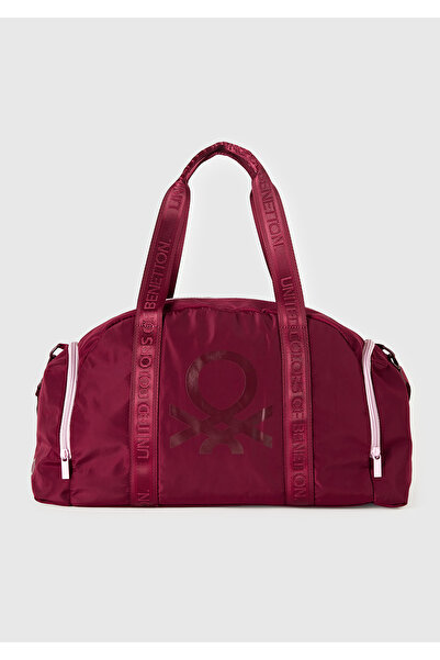 United Colors of Benetton Women's Burgundy Logo Printed Zippered Adjustable Strap Sports Bag