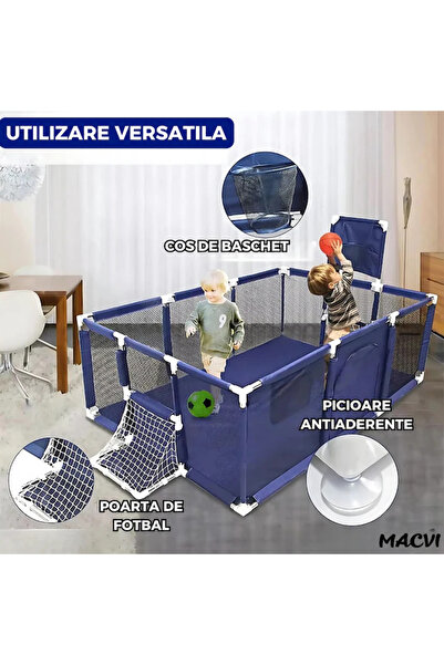 MACVI ® Tarc de joacă pentru copii, Barieră de siguranță, 6 luni – 6 ani, 188x124x66 cm, Albastru