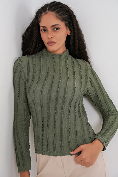 Bigdart Women's Textured Stretch Knit Blouse 975 - Khaki