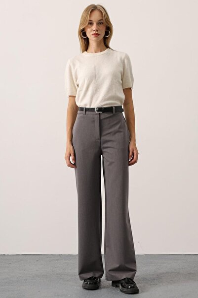 VAGGON Women's Gray Button Closure Double Pocket P Palazzo Pants Vs01410