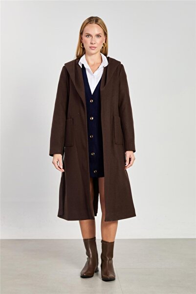 BARRELS AND OIL Women's Hooded belted waist coat - brown