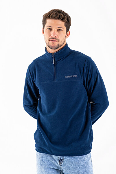 JB John Borners Чоловічий светр з напівзастібкою John Borners з вишивкою, темно-синій - 25K 6001