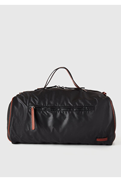 United Colors of Benetton Men's black cotton blend adjustable strap detailed sports bag