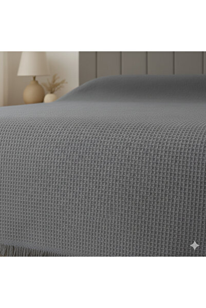 INTER Z Single Anthracite Fringed Waffle Hotel Blanket