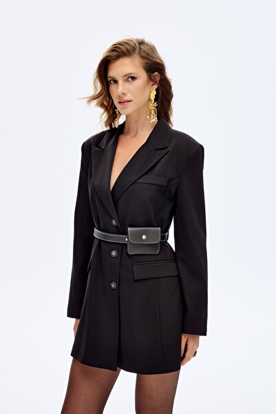 Quzu Belt Bag Jacket Women's Dress Elb00929 Black