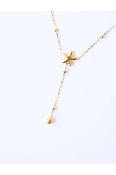 Jimmy Key Altın Rengi Yıldız Figürlü Uzun Ayarlanabilir Kolye
