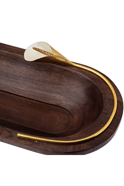 Dania Deep Indian wooden serving plate with a golden rose brooch