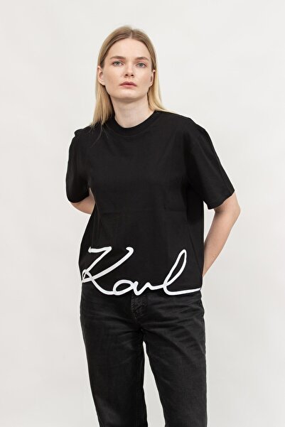 Karl Lagerfeld Kadın Bisiklet Yaka T-Shirt Siyah