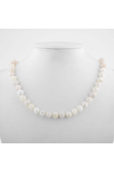 Safnaturel Moon Stone 8 mm Knotted Natural Stone Necklace