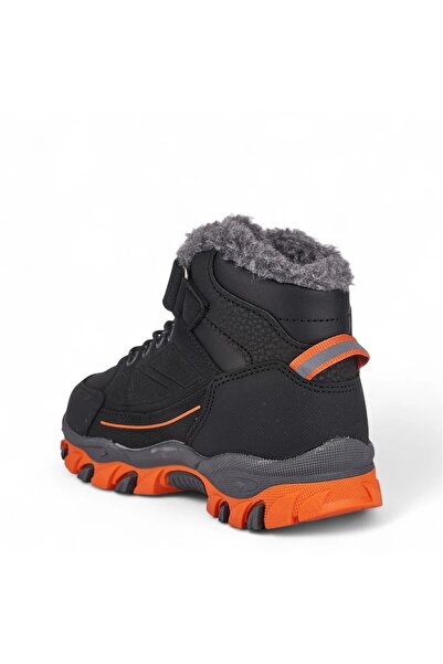 Promax 2082 Orthopedic Boys' Preschool Black/Orange Waterproof Outdoor Boots with Furry Inside