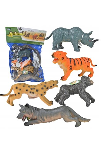 MAKSIK Figurine animale sălbatice, set de 6, (gorilă, hienă, rinocer, mâncător de termite, lup) 36x23x5cm