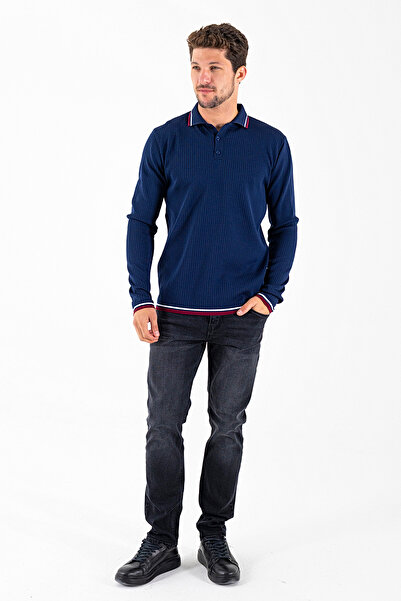 JB John Borners Чоловічий светр з поло-комірцем і ґудзиками, темно-синій - K-2604