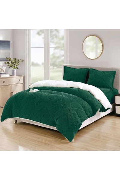 Talis Double Bed Linen with Fur, Elastic 180x200, Sigma V21 Green, Cocolino