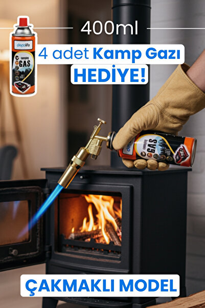 Depolife Pelet Sobası Yakma Çakmağı Tutuşturucu Çakmaklı Metal Pürmüz 4 lü Ka...