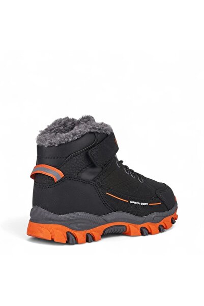 Promax 2082 Orthopedic Boys' Preschool Black/Orange Waterproof Outdoor Boots with Furry Inside