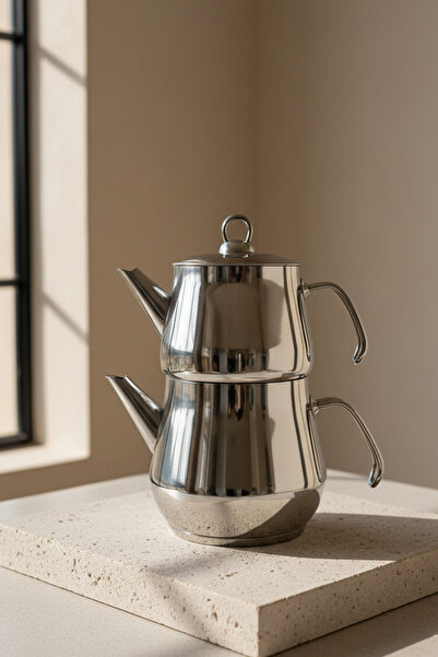 YUNUSOĞLU HOME Aletta Büyük Boy Paslanmaz Çelik Çaydanlık Metal Kulp Aile Boy Kullanım