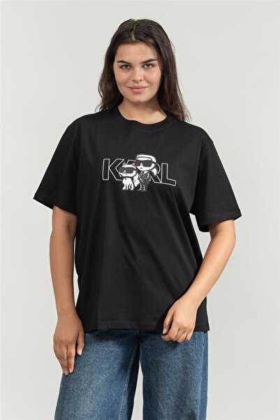 Karl Lagerfeld Kadın Bisiklet Yaka T-Shirt Siyah