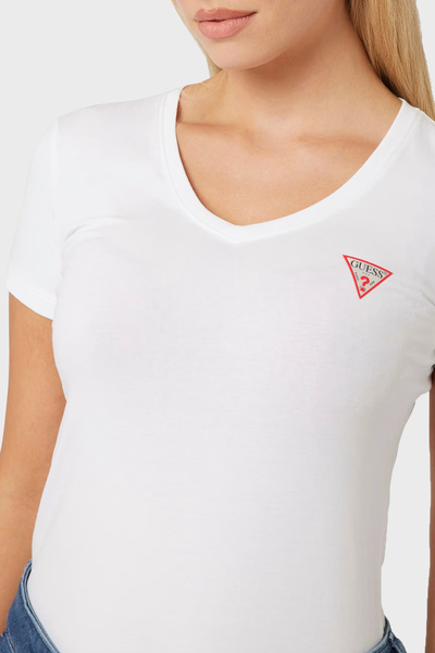 Guess Ss Vn Stretch βαμβακερό μπλουζάκι με λογότυπο εφαρμοστό με λαιμόκοψη σε σχήμα V W2YI45J1314 T SHİRT W2YI45 J1314 G011